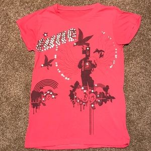 Pink “Tune” Gothic Graphic Sequined Tee